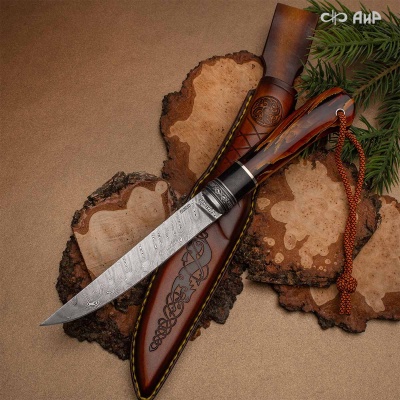 Нож Финка-5, композит с растительными волокнами желтый, авторские ножны, Артикул: 38923 - Компания «АиР»