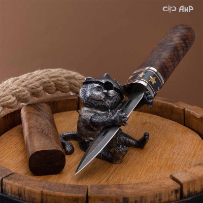 Композиция Пират Воробей с сигарой (ореховый кап, золото, серебро), дамасская сталь ZDI-1016 - Компания «АиР»
