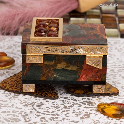 Шкатулка Энергия солнца из яшмы Пикассо и янтаря, Артикул: 38712 - Компания «АиР»