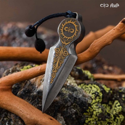 Подвеска-нож Древо жизни, карбон, дамасская сталь ZDI-1016, золото, Артикул: AF0000019779 - Компания «АиР»