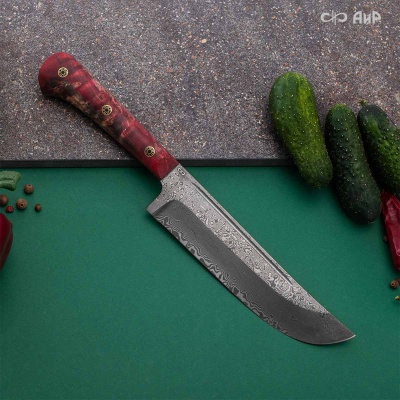 Пчак ЦМ (стабилизированная карельская береза красная) дамасская сталь ZDI-1016 - Компания «АиР»