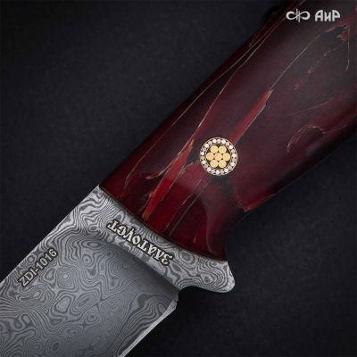 Стриж (композит растительные волокна красный, мозаичные пины) дамасская сталь ZDI-1016 - Компания «АиР»