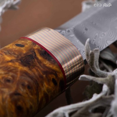 Финка Сканди Мини (стабилизированный кап тополя желтый, мокуме гане) дамасская сталь ZDI-1016 - Компания «АиР»