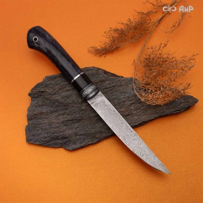 Нож Финка-5, стабилизированная карельская береза фиолетовая, стабилизированный граб, авторские ножны, Артикул: 38883 - Компания «АиР»