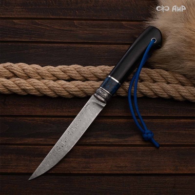 Нож Финка-5, стабилизированный граб, стабилизированный кап клена синий, авторские ножны, Артикул: 38920 - Компания «АиР»