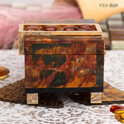 Шкатулка Энергия солнца из яшмы Пикассо и янтаря, Артикул: 38712 - Компания «АиР»