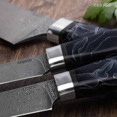 Набор Поварской-3 (композит с алюминиевой микросеткой волны, черный) дамасская сталь ZDI-1016 - Компания «АиР»