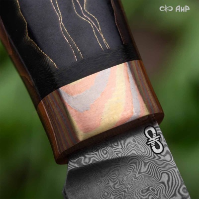 Набор Поварской-3 (композит с латунью и бронзой волны, мокуме гане, авторский кожаный кейс) дамасская сталь ZDI-1016 - Компания «АиР»