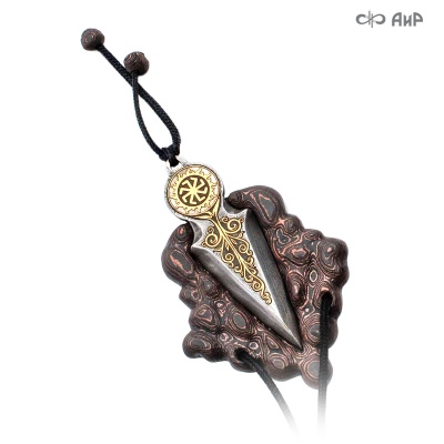 Подвеска-нож Древо жизни, карбон, дамасская сталь ZDI-1016, золото, Артикул: AF0000019779 - Компания «АиР»