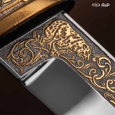 Нож Бекас с сюжетом Охотник и медведь, комбинированные ножны, Артикул: 39034 - Компания «АиР»