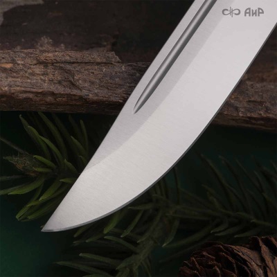 Финка Лаппи (наборная: стабилизированный кап тополя синий, композит с латунью, мокуме гане, проставки фибра желтая, латунь) - Компания «АиР»