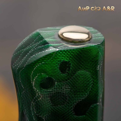 Клычок-1 (композит алюмин.микросетка "соты", зеленый, мокуме гане) дамасская сталь ZDI-1016, узор "ступени" - Компания «АиР»