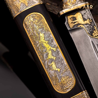 Нож Арсенальный люкс с сюжетом Охота на оленей, комбинированные ножны, Артикул: 36735 - Компания «АиР»