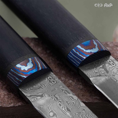 Засапожный-1 (стабилизированный граб, ZlaTi, кастомная заточка) дамасская сталь ZDI-1016 - Компания «АиР»