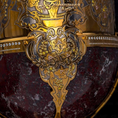 Ваза сувенирная Дары Диониса, из яшмы, с желтыми, розовыми, белыми фианитами, Артикул: 2952 - Компания «АиР»