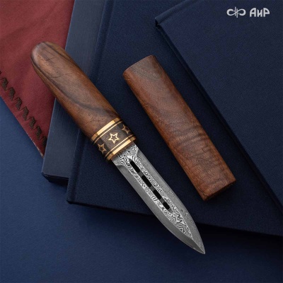 Композиция Фидель с сигарой, ореховый кап, золото, черный никель, дамасская сталь ZDI-1016, Артикул: AF0000025163 - Компания «АиР»