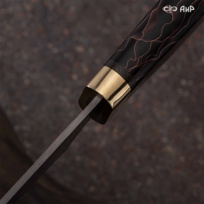 Для нарезки ветчины (композит с медной микросеткой волны, латунь) дамасская сталь ZDI-1016, узор пирамида нью - Компания «АиР»