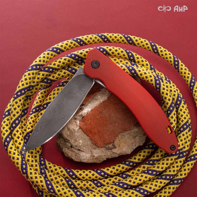 Хантер (G10 красный, кастомная заточка) дамасская сталь ZD-0803, узор твист - Компания «АиР»