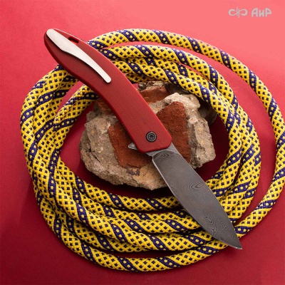 Хантер (G10 красный, кастомная заточка) дамасская сталь ZD-0803, узор твист - Компания «АиР»