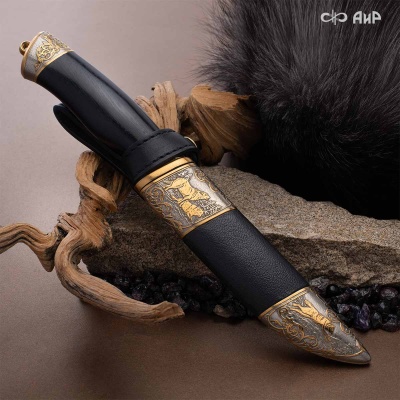 Нож Бекас с сюжетом Лесные волки, комбинированные ножны, Артикул: 39236 - Компания «АиР»