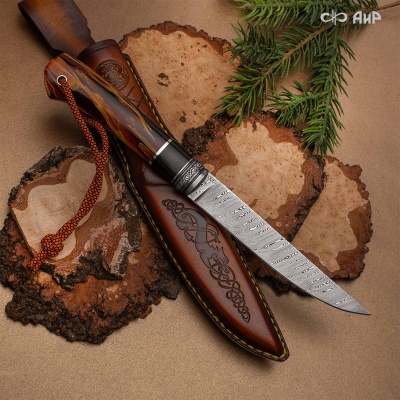 Нож Финка-5, композит с растительными волокнами желтый, авторские ножны, Артикул: 38923 - Компания «АиР»