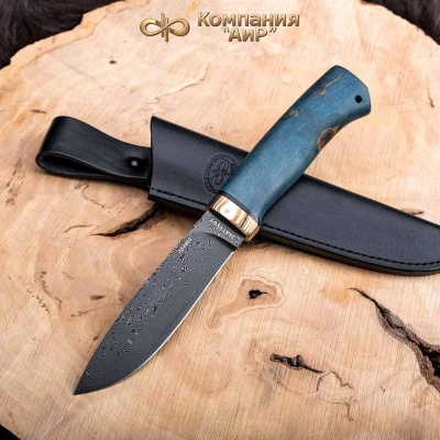 Пилигрим (стабилизированная карельская береза лазурная, мокуме гане) дамасская сталь ZD-0803 - Компания «АиР»
