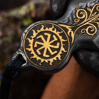 Подвеска-нож Древо жизни, карбон, дамасская сталь ZDI-1016, золото, Артикул: AF0000019779 - Компания «АиР»