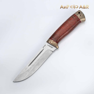 Бекас (стабилизированный платан красный, мокуме гане) дамасская сталь ZDI-1016, узор пирамида нью - Компания «АиР»