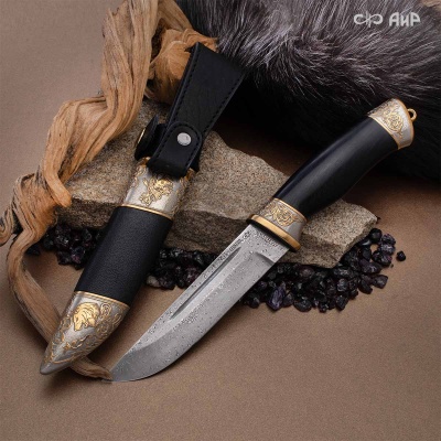 Нож Бекас с сюжетом Лесные волки, комбинированные ножны, Артикул: 39236 - Компания «АиР»