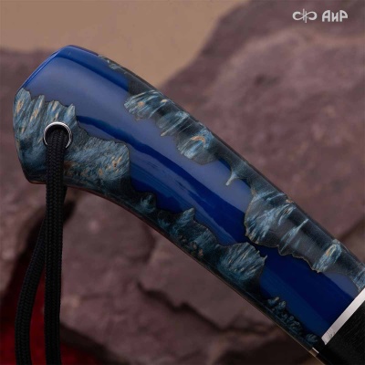  Нож Финка-5 с сюжетом Медведь в лесу, стабилизированный гибрид, комбинированные ножны, Артикул: 39074 - Компания «АиР»