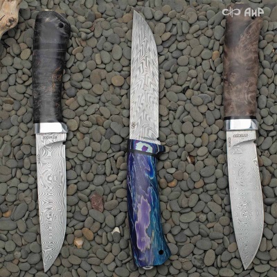 Лиса (стабилизированный березовый кап, клиновая срезка) дамасская сталь ZDI-1016, узор большая роза - Компания «АиР»