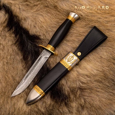 Нож Финка-2 Департамент оперативной информации ФСБ с золотом, ZDI-1016, комбинированные ножны Артикул: 36729 - Компания «АиР»