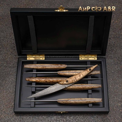 Набор стейковых ножей ЦМ (карельская береза) дамасская сталь ZDI-1016 - Компания «АиР»