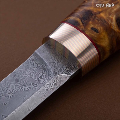 Финка Сканди Мини (стабилизированный кап тополя желтый, мокуме гане) дамасская сталь ZDI-1016 - Компания «АиР»