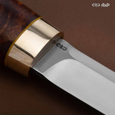 Финка Сканди Мини (стабилизированный кап тополя оранжевый, латунь) - Компания «АиР»