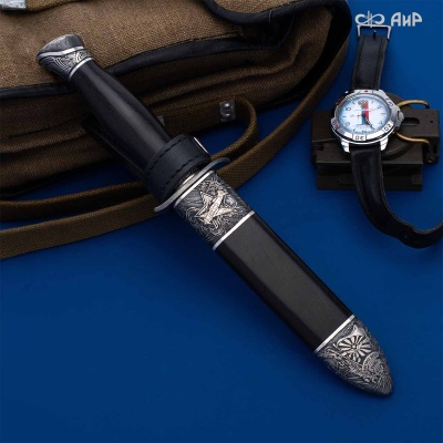 Нож Финка-2 Авиатор с серебром, дамасская сталь ZDI-1016, комбинированные ножны, Артикул: 39251 - Компания «АиР»