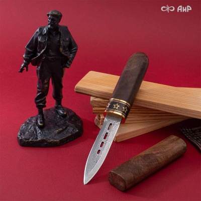  Нож Сигара (ореховый кап, золото, черный никель), дамасская сталь ZDI-1016 - Компания «АиР»