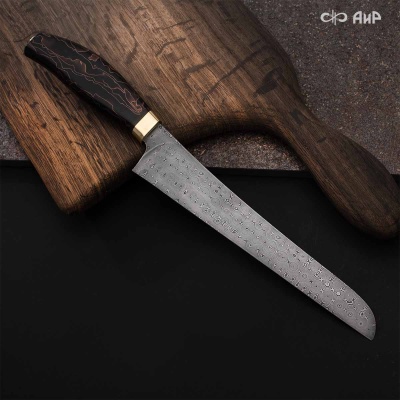 Для нарезки ветчины (композит с медной микросеткой волны, латунь) дамасская сталь ZDI-1016, узор пирамида нью - Компания «АиР»